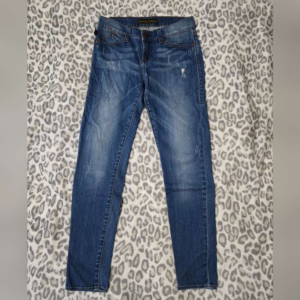 Rock & Republic Banshee Lightly Distressed Embellished Pockets Skinny Jeans Sz 4